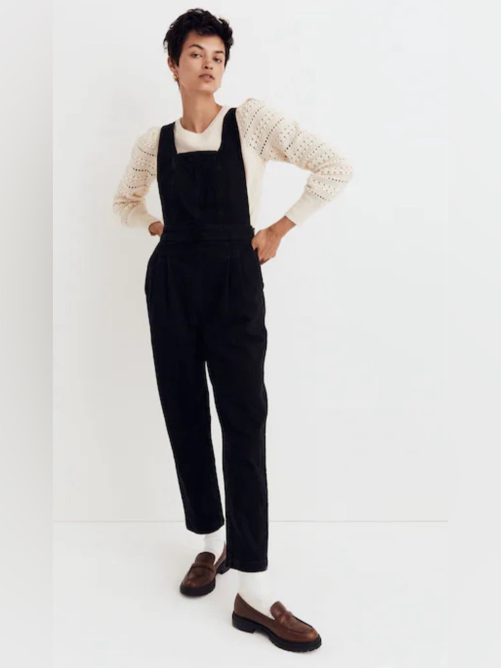 Madewell Black Cotton tapered Overalls  with crossbody back straps size 10 NWT